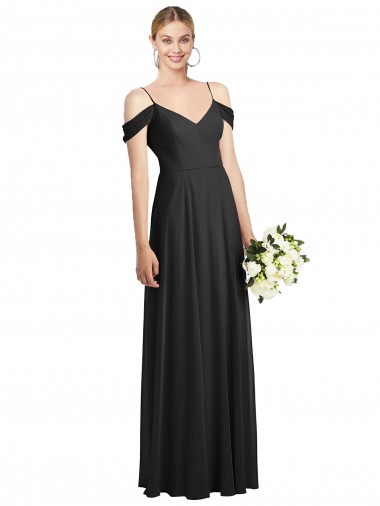 Black A-Line Spaghetti Straps Long Semi Formal Evening Dress Canada Online
