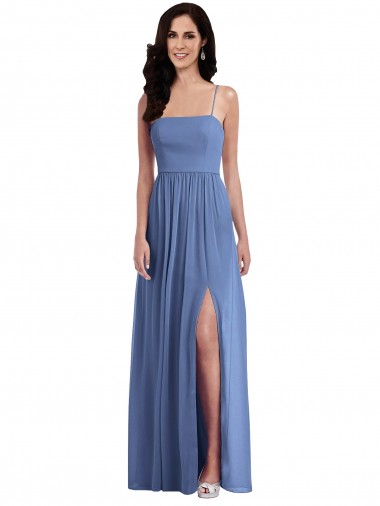 Low Back Windsor Blue A-Line Spaghetti Straps Long Semi Formal Evening Dress Canada Online