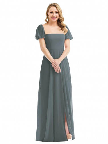 Slate Grey A-Line Square Neck Long Semi Formal Evening Dress Canada Online