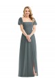 Slate Grey A-Line Square Neck Long Semi Formal Evening Dress Canada Online