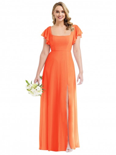 Open Back Tangerine Tango A-Line Square Neck Long Semi Formal Evening Dress Canada Online