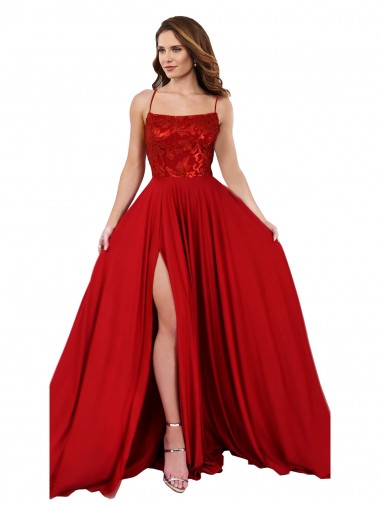 Open Back Red A-Line Square Neck Long Semi Formal Evening Dress Canada Online