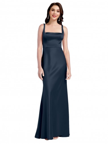 Low Back Dark Navy A-Line Square Neck Long Formal Evening Dress Canada Online