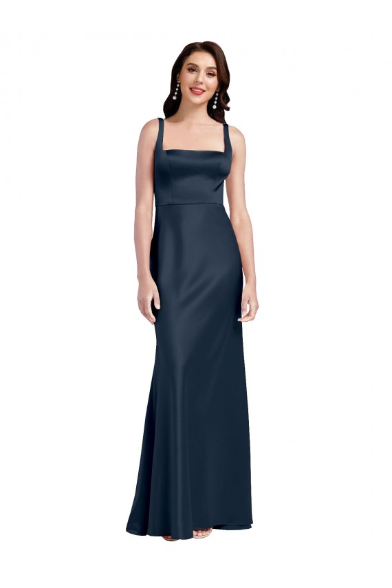Low Back Dark Navy A-Line Square Neck Long Formal Evening Dress Canada Online
