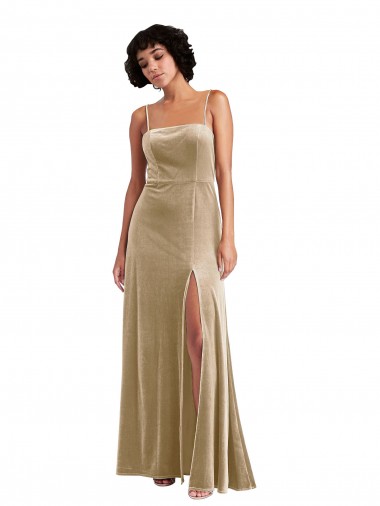 Low Back Champagne A-Line Square Neck Long Formal Evening Dress Canada Online
