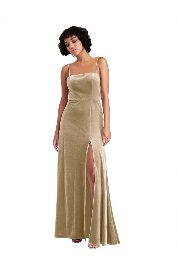 Low Back Champagne A-Line Square Neck Long Formal Evening Dress Canada Online