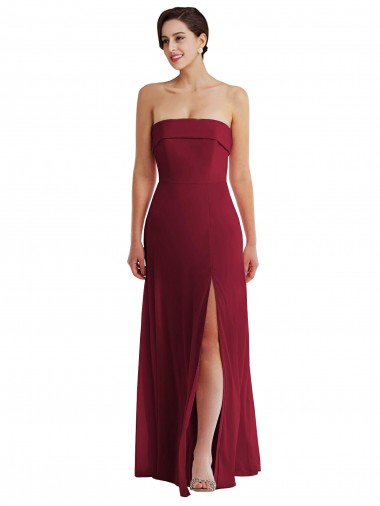Low Back Burgundy A-Line Strapless Long Formal Evening Dress Canada Online