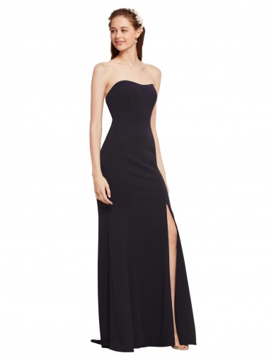 Low Back Dark Navy A-Line Strapless Long Formal Evening Dress Canada Online