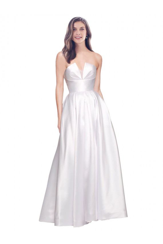 Low Back White A-Line Strapless Long Formal Evening Dress Canada Online