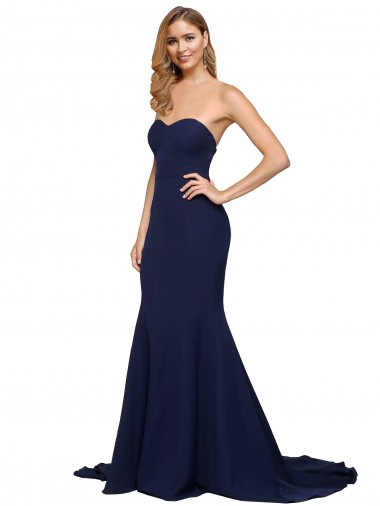 Low Back Dark Navy A-Line Sweetheart Sweep Train Formal Evening Gown Canada Online
