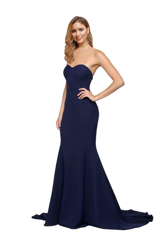 Low Back Dark Navy A-Line Sweetheart Sweep Train Formal Evening Gown Canada Online