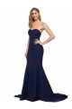 Low Back Dark Navy A-Line Sweetheart Sweep Train Formal Evening Gown Canada Online