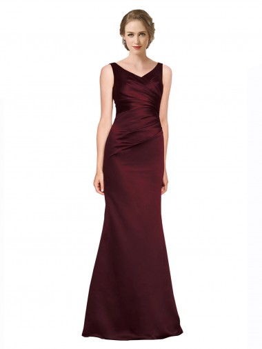Low Back Burgundy A-Line V-Neck Long Black Tie Evening Dress Canada Online