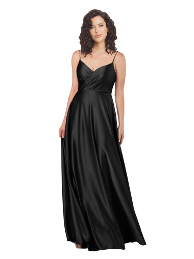 Low Back Black A-Line V-Neck Long Formal Dress Canada Online