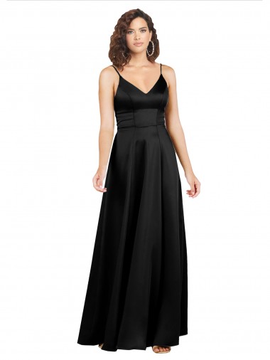 V-Back Black A-Line V-Neck Long Formal Evening Dress Canada Online