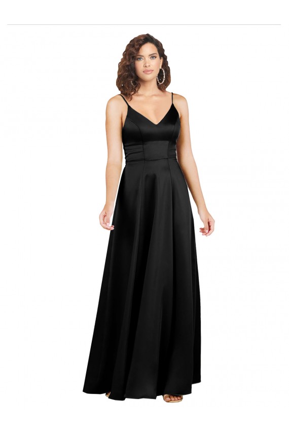 V-Back Black A-Line V-Neck Long Formal Evening Dress Canada Online