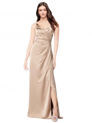 Low Back Champagne Pink A-Line V-Neck Long Formal Evening Dress Canada Online