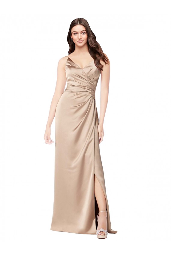 Low Back Champagne Pink A-Line V-Neck Long Formal Evening Dress Canada Online