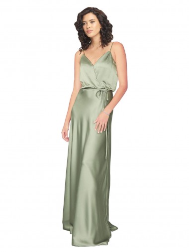 V-Back Smoke Green A-Line V-Neck Long Formal Evening Dress Canada Online