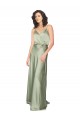 V-Back Smoke Green A-Line V-Neck Long Formal Evening Dress Canada Online