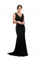 Low Back Black A-Line V-Neck Sweep Train Formal Evening Dress Canada Online