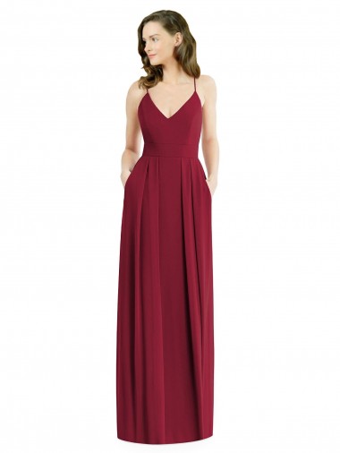 Open Back Burgundy A-Line V-Neck Long Semi Formal Evening Dress Canada Online