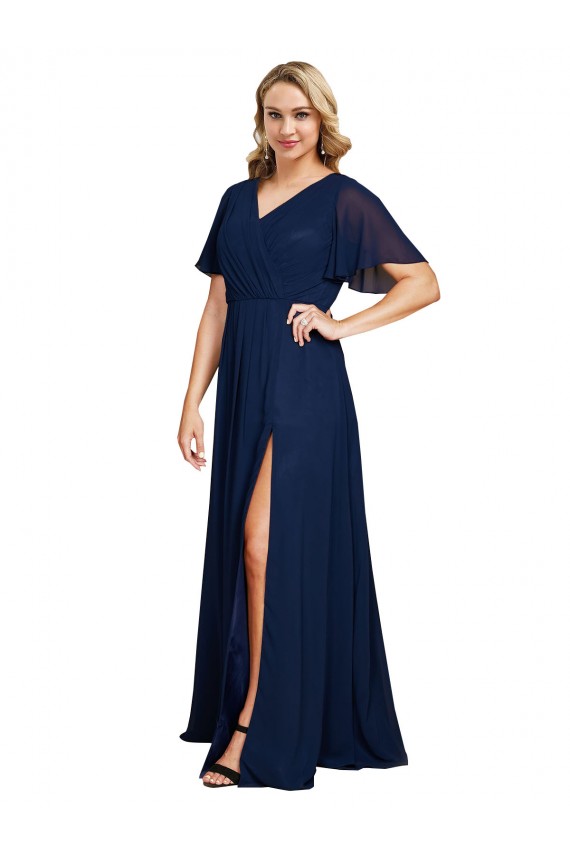 Dark Navy A-Line V-Neck Long Plus Size Formal Evening Dress Canada Online