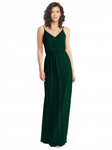 Low Back Ever Green A-Line V-Neck Long Semi Formal Evening Dress Canada Online