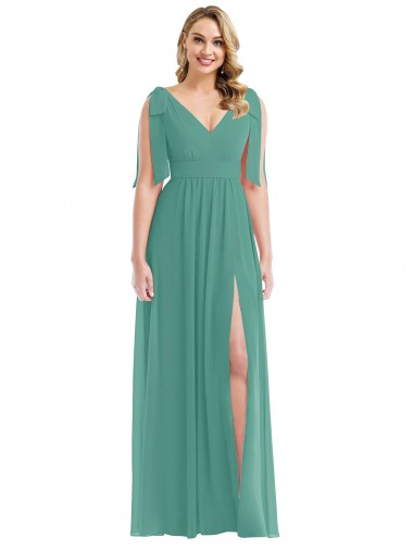 V-Back Icelandic Silver A-Line V-Neck Long Semi Formal Evening Dress Canada Online