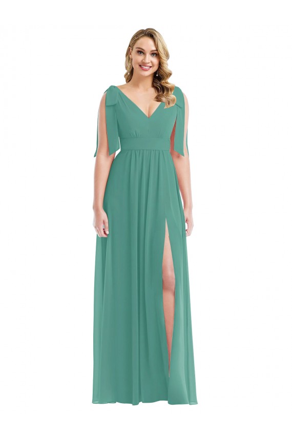 V-Back Icelandic Silver A-Line V-Neck Long Semi Formal Evening Dress Canada Online