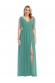 V-Back Icelandic Silver A-Line V-Neck Long Semi Formal Evening Dress Canada Online