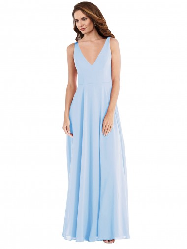 Light Sky Blue A-Line V-Neck Long Semi Formal Evening Dress Canada Online