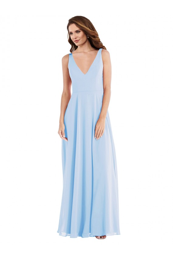 Light Sky Blue A-Line V-Neck Long Semi Formal Evening Dress Canada Online