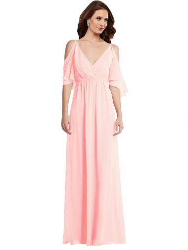 V-Back Pink A-Line V-Neck Long Semi Formal Evening Dress Canada Online