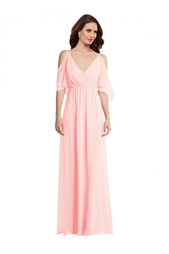 V-Back Pink A-Line V-Neck Long Semi Formal Evening Dress Canada Online
