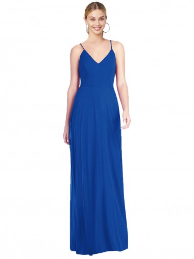 Open Back Royal Blue A-Line V-Neck Long Formal Dress Canada Online