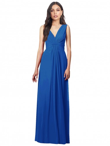 V-Back Royal Blue A-Line V-Neck Long Semi Formal Evening Dress Canada Online