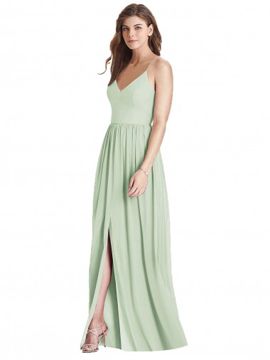 Open Back Sage A-Line V-Neck Long Semi Formal Evening Dress Canada Online