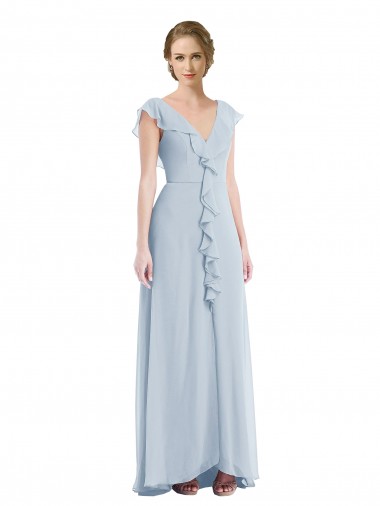 V-Back Sea Glass A-Line V-Neck Long Black Tie Evening Dress Canada Online