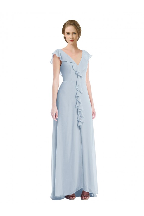 V-Back Sea Glass A-Line V-Neck Long Black Tie Evening Dress Canada Online
