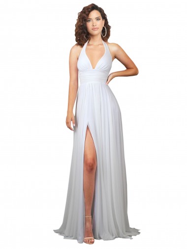 Low Back White A-Line V-Neck Sweep Train Semi Formal Evening Dress Canada Online