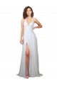 Low Back White A-Line V-Neck Sweep Train Semi Formal Evening Dress Canada Online