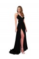 Open Back Black A-Line V-Neck Long Black Tie Evening Dress Canada Online