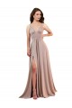 Low Back Dusty Pink A-Line V-Neck Long Black Tie Evening Dress Canada Online