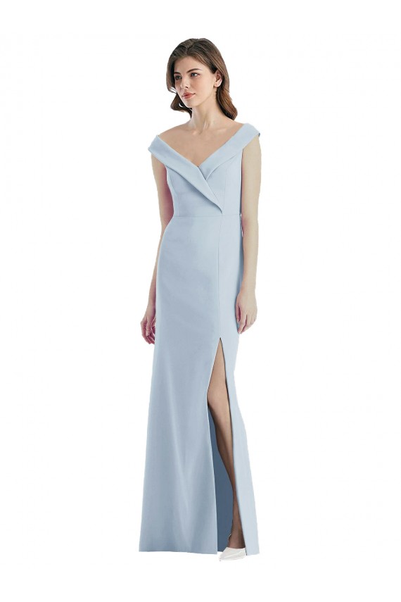 Light Sky Blue A-Line V-Neck Long Black Tie Evening Dress Canada Online