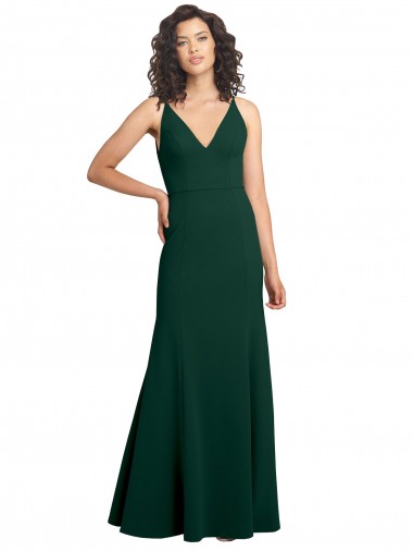 V-Back Midnight Green A-Line V-Neck Long Formal Dress Canada Online