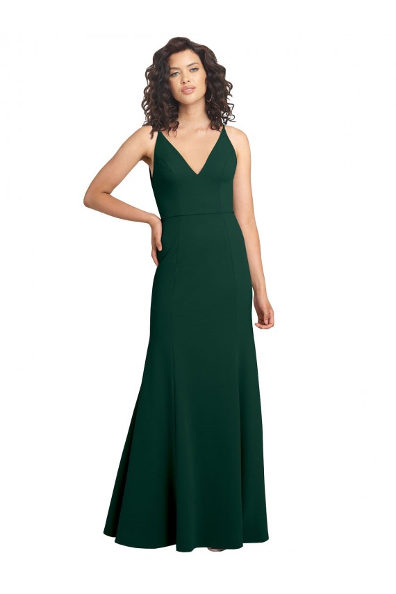 V-Back Midnight Green A-Line V-Neck Long Formal Dress Canada Online