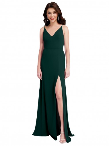 V-Back Midnight Green A-Line V-Neck Long Formal Evening Dress Canada Online