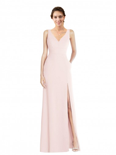 Low Back Pink A-Line V-Neck Long Black Tie Evening Dress Canada Online