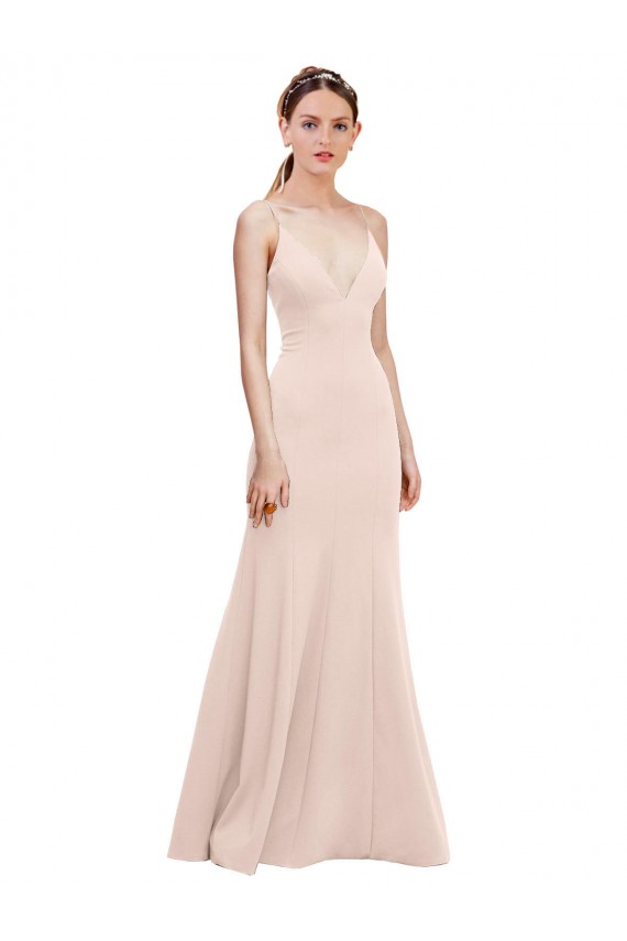 V-Back Pink A-Line V-Neck Long Formal Dress Canada Online
